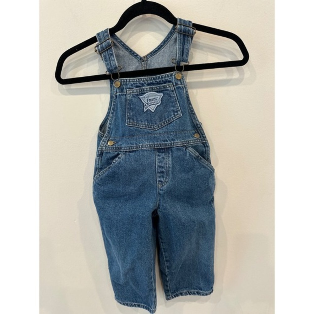Vintage Baby Guess Denim Overalls Toddler‎ 3Y Logo Patch 90s Blue Jean Romper